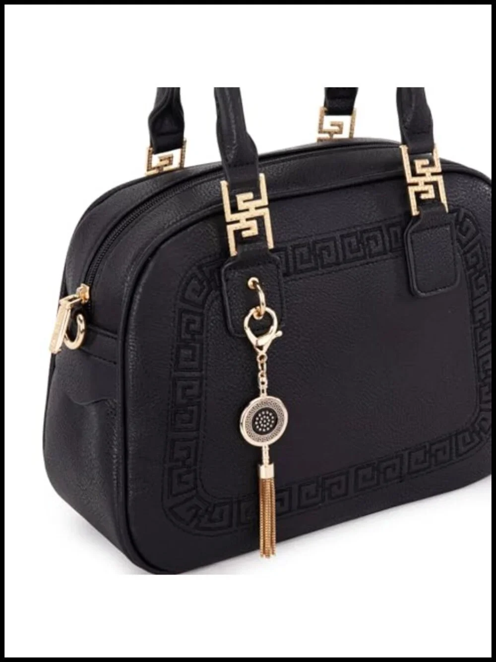Vegan Leather Small Satchel Crossbody Handbag with Tassel & Detachable Strap